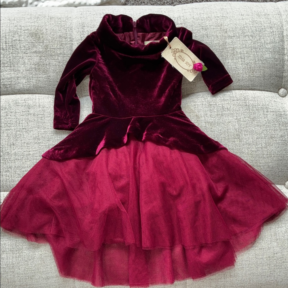 Charming Velvet Kids Formal Dress in Deep Red